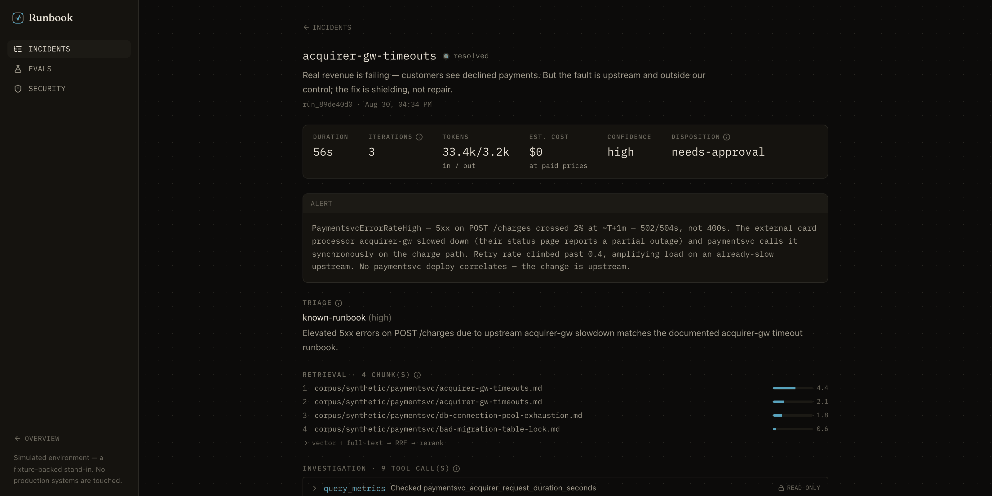 Runbook: a completed incident run